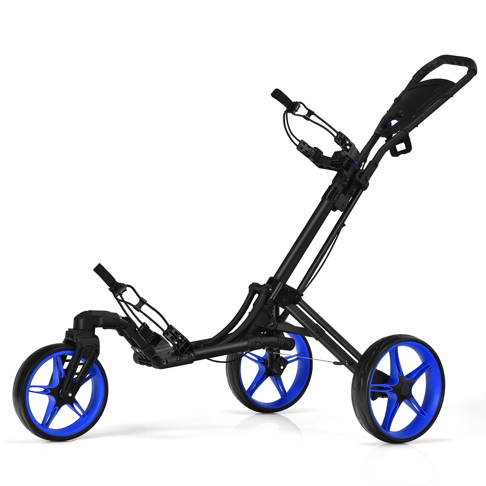 Tangkula Golf Push Cart with 360 Rotating Front Wheel, Aluminum Collapsible 3 Wheels Golf Pull Cart, Golf Trolley w/Elastic Strap